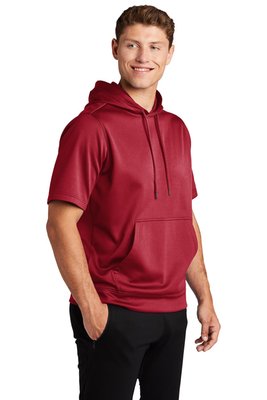 ST251 Sport-Tek Sport-Wick Fleece Short Sleeve Hooded Pullover Deep Red