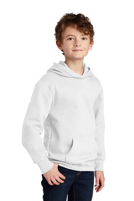 PC850YH Port & Company Youth Fan Favorite Fleece Pullover Hooded Sweatshirt White