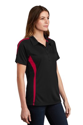 LST685 Sport-Tek 4-ounce Ladies PosiCharge Micro-Mesh Colorblock Polo Black/ Red