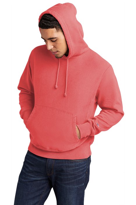 GDS101 Champion Reverse Weave Garment-Dyed Hooded Sweatshirt Coral Craze