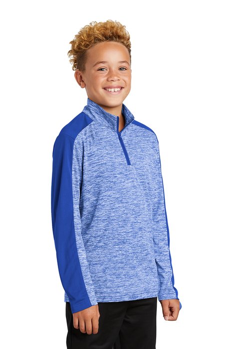 YST397 Sport-Tek Youth PosiCharge Electric Heather Colorblock 1/4-Zip Pullover True Royal Electric/ True Royal