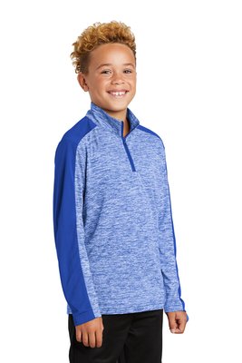 YST397 Sport-Tek Youth PosiCharge Electric Heather Colorblock 1/4-Zip Pullover True Royal Electric/ True Royal
