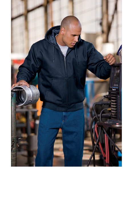TLJ763H CornerStone Tall Duck Cloth Hooded Work Jacket Black